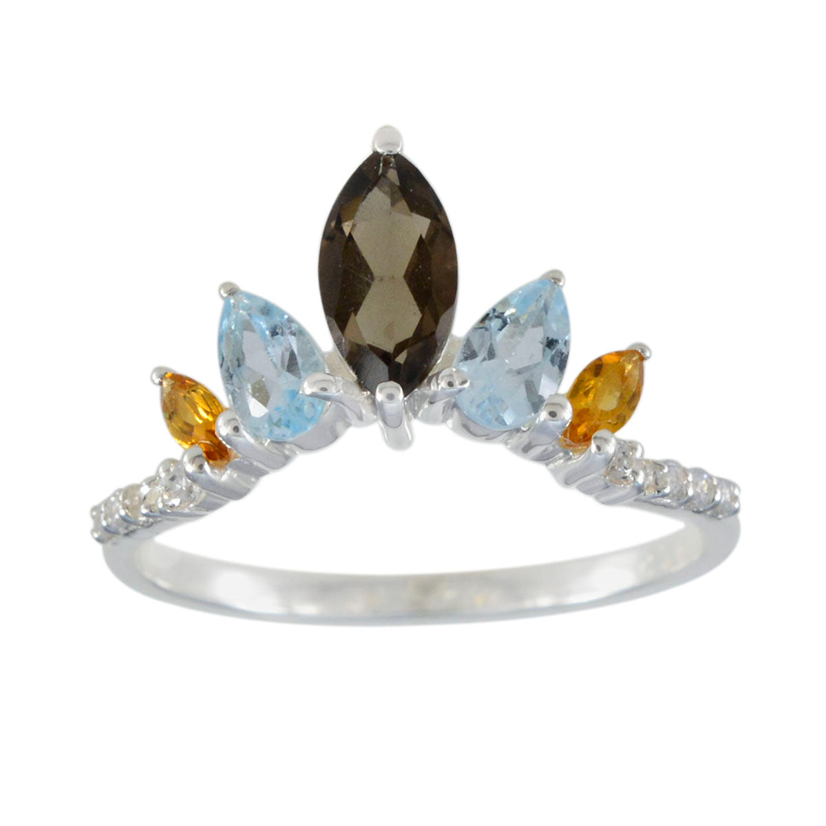 Multi Stone Penta Japanese Silver multicolor Gemstones Elegant  crown Ring Jewellery メイン画像