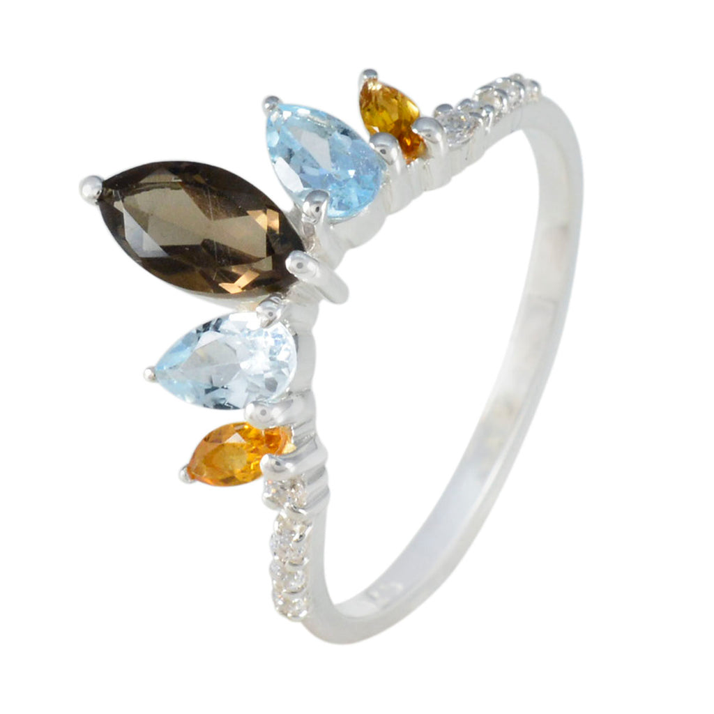 Multi Stone Penta Japanisches Silber mehrfarbige Edelsteine Eleganter Kronenring Schmuck