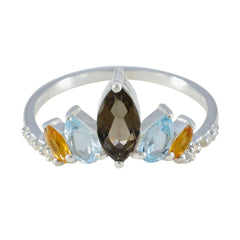 Multi Stone Penta Japanese Silver multicolor Gemstones Elegant  crown Ring Jewellery