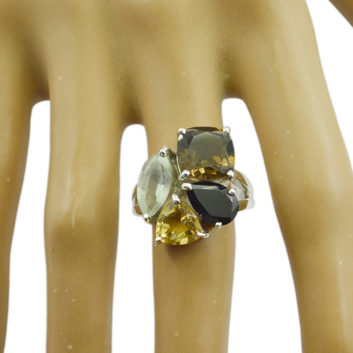 Multi Stone kwart Marokkaanse 925 Zilveren veelkleurige edelstenen Veelzijdige cocktailring sieraden Secundaire afbeelding