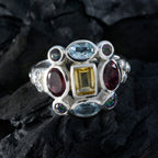 Multi Stone Navratna Moroccan 925 Silver multicolor Gemstone Classic Cocktail Ring Jewelry