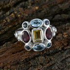 Multi Stone Navratna Moroccan 925 Silver multicolor Gemstone Classic Cocktail Ring Jewelry