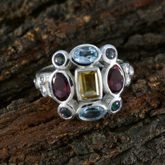 Multi Stone Navratna Moroccan 925 Silver multicolor Gemstone Classic Cocktail Ring Jewelry