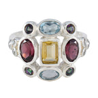 Multi Stone Navratna Moroccan 925 Silver multicolor Gemstone Classic Cocktail Ring Jewelry