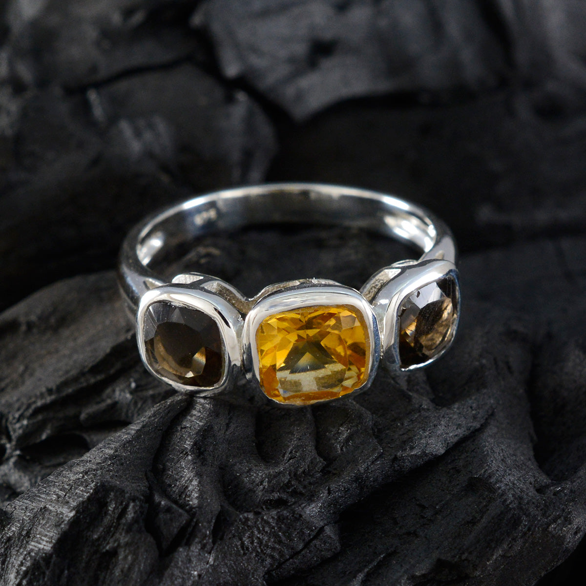 Multi Stone Trilogy Russian 925 Sterling Silver multicolor Gemstone Slim Fairytale Ring Jewellery