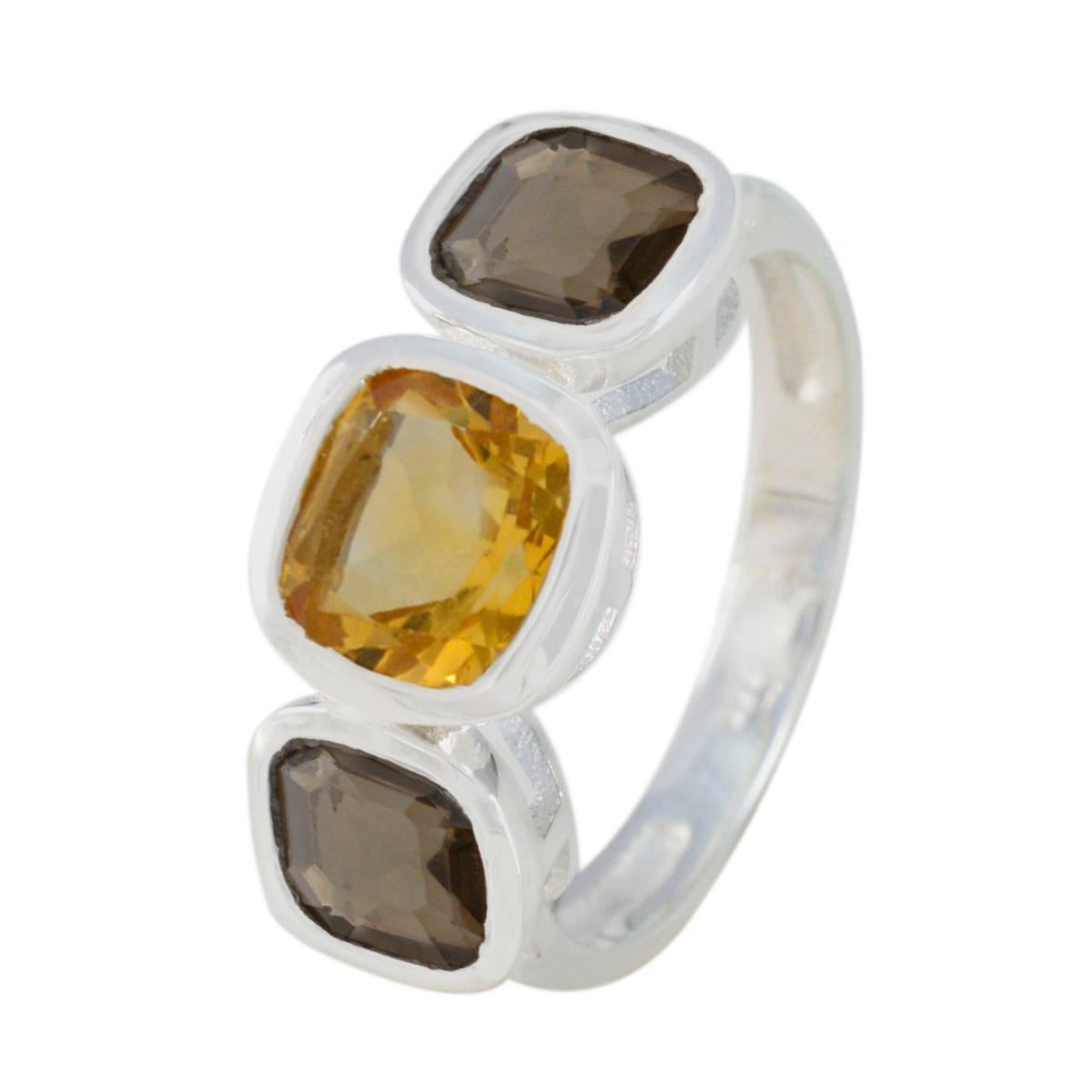 Multi Stone Trilogy Ryska 925 Sterling Silver Flerfärgad Ädelsten Smal Sagoring Smycken Sekundär produktbild