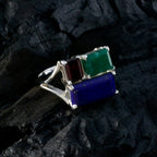 Multi Stone Trilogy Moroccan Silver multicolor Gemstone Classic Trendy Ring Jewellery