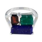 Multi Stone Trilogy Moroccan Silver multicolor Gemstone Classic Trendy Ring Jewellery