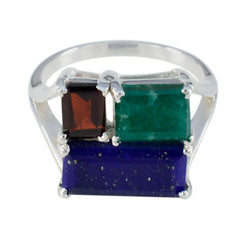 Multi Stone Trilogy Moroccan Silver multicolor Gemstone Classic Trendy Ring Jewellery