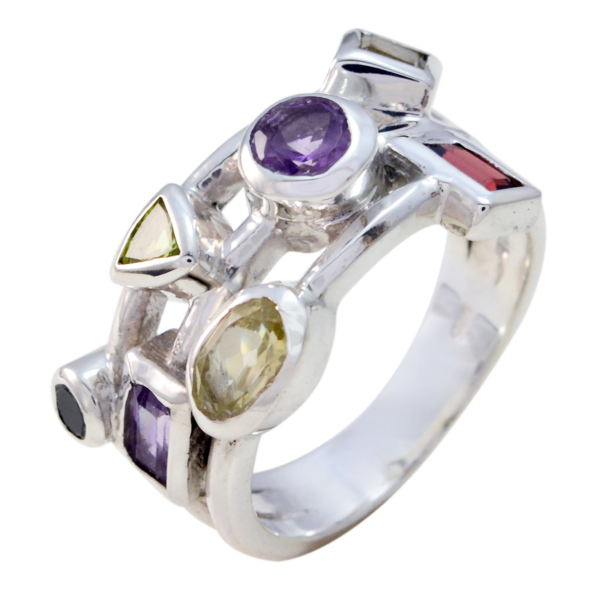 Multi Stone multiple German 92.5 Silver multicolor Gemstones Versatile Cocktail Ring Jewelry