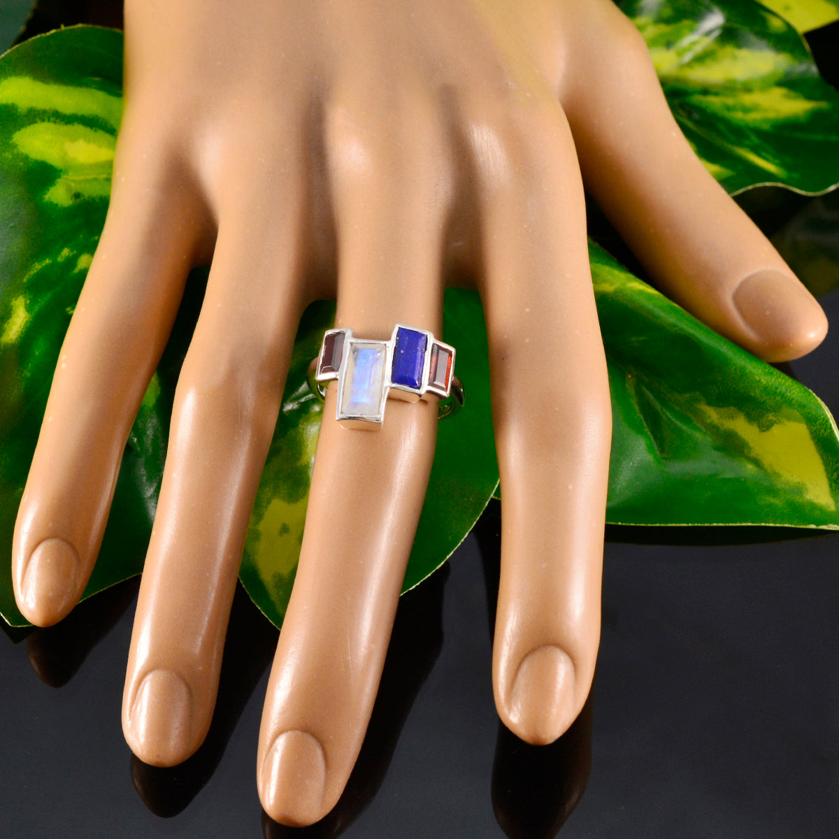 Multi Stone quarter Russian 92.5 Silver multicolor Gemstone Featherlight Cocktail Ring Jewellery