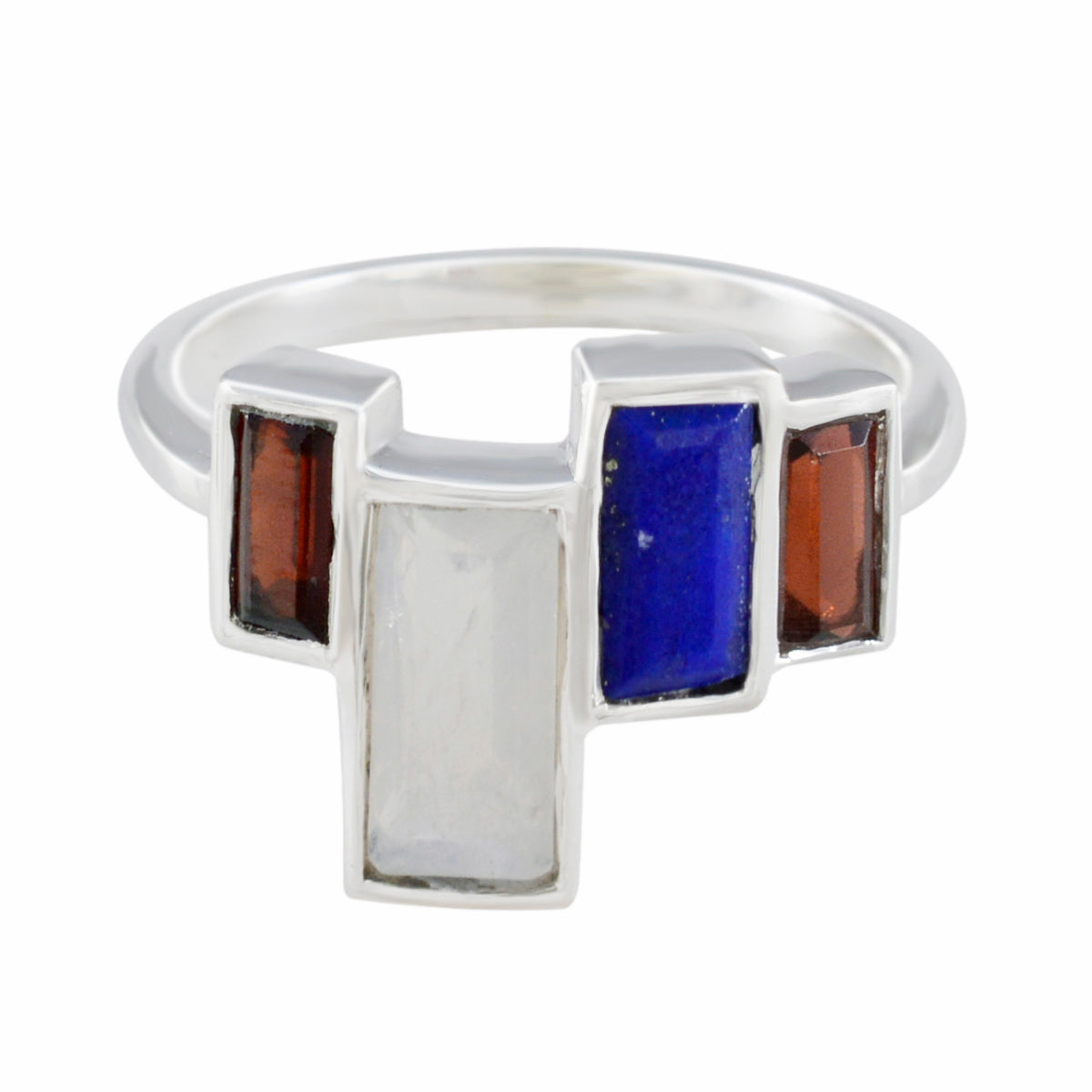 Multi Stone quarter Russian 92.5 Silver multicolor Gemstone Featherlight Cocktail Ring Jewellery メイン画像