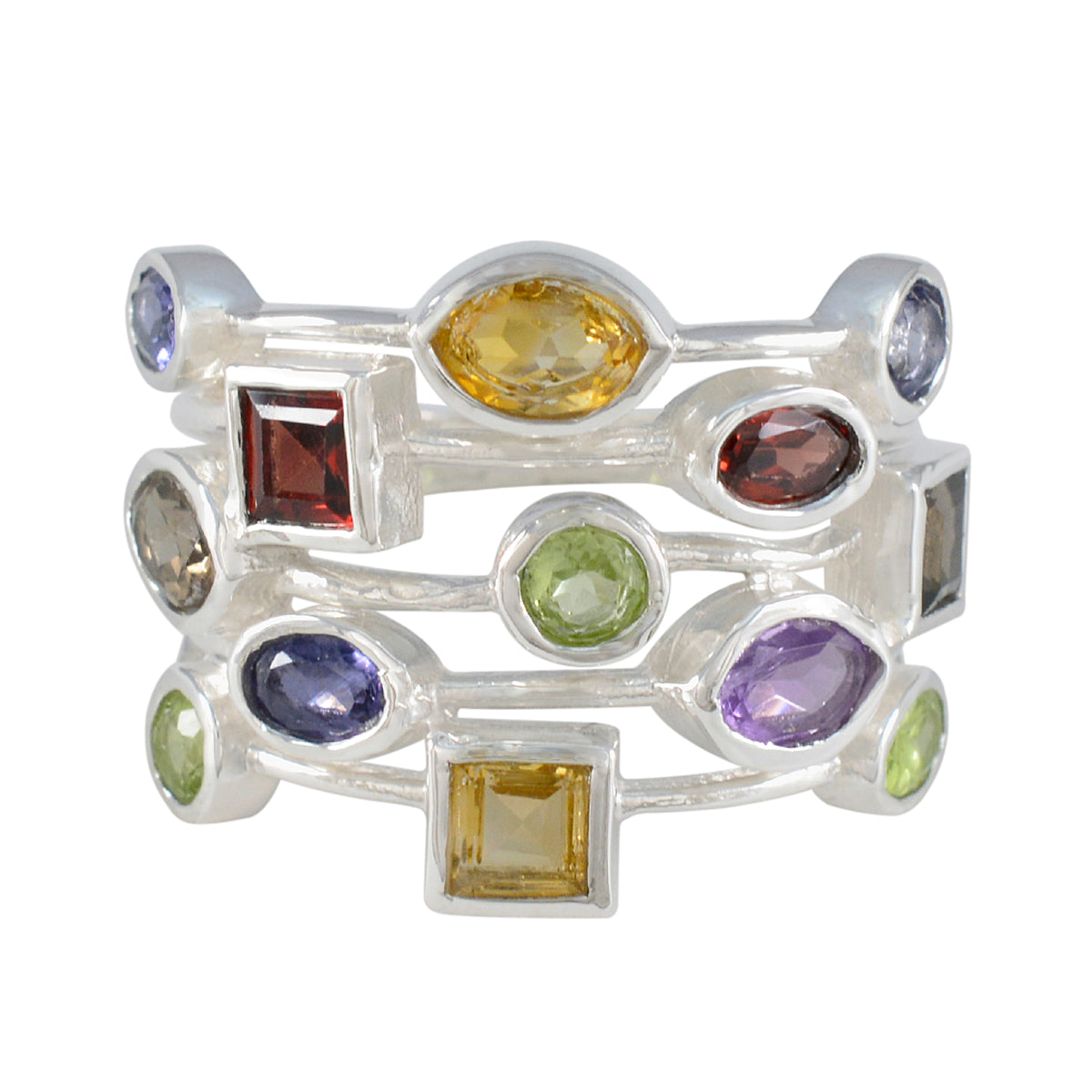 Multi Stone multiple Moroccan 925 Sterling Silver multicolor Gemstone Eye catching Cocktail Ring Jewelry