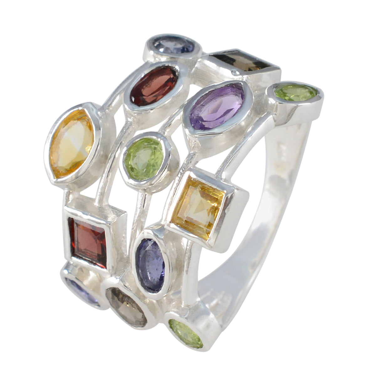 Multi Stone multiple Moroccan 925 Sterling Silver multicolor Gemstone Eye catching Cocktail Ring Jewelry