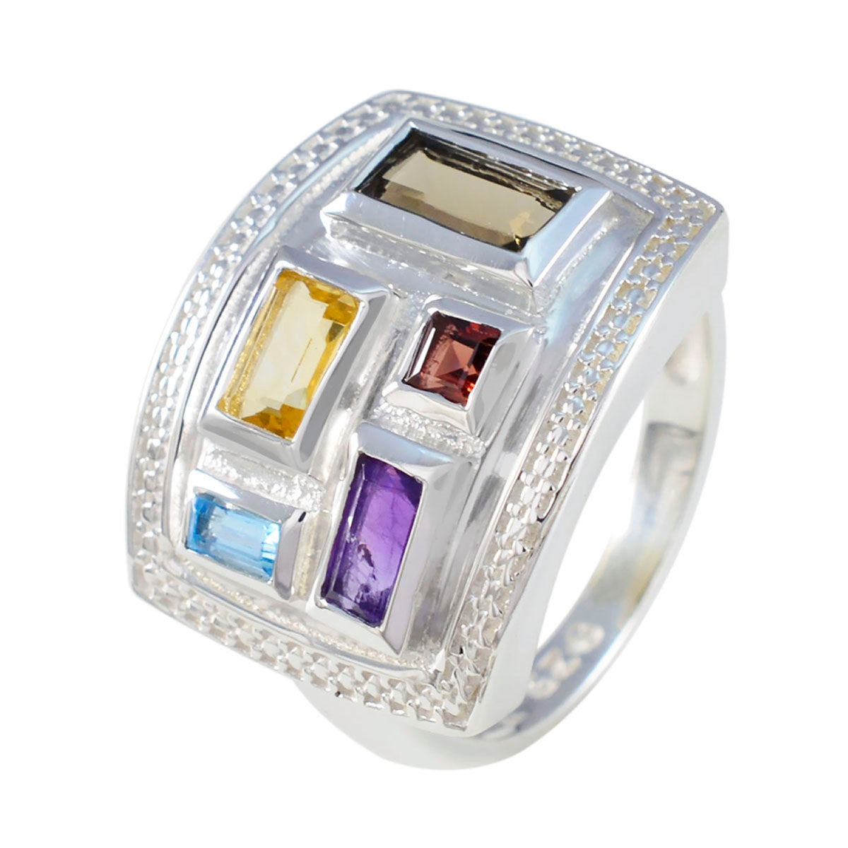 Multi Stone penta Egyptian 925 Sterling Silver multicolor Gemstone Versatile Cocktail Ring Jewellery