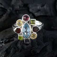 Multi Stone navratna African 92.5 Silver multicolor Gems Eye catching Cocktail Ring Jewelry
