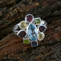 Multi Stone navratna African 92.5 Silver multicolor Gems Eye catching Cocktail Ring Jewelry