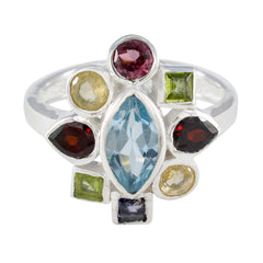Multi Stone navratna African 92.5 Silver multicolor Gems Eye catching Cocktail Ring Jewelry