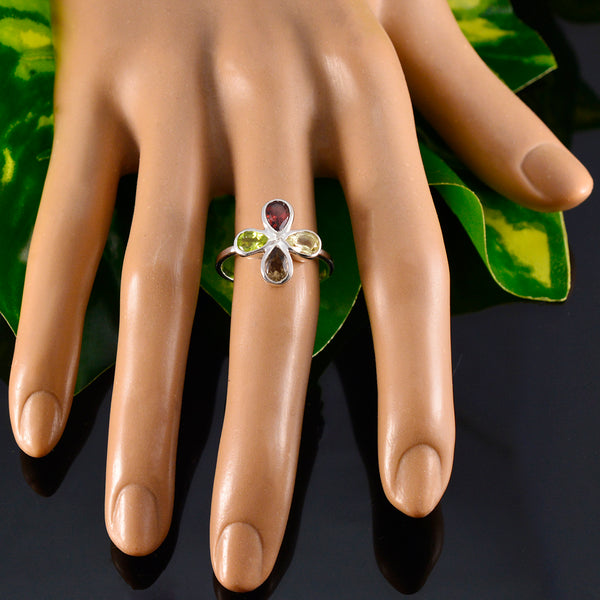 Multi Stone Viertel Japanisch 92,5 Silber mehrfarbige Edelsteine Zierlicher Blumenring Schmuck