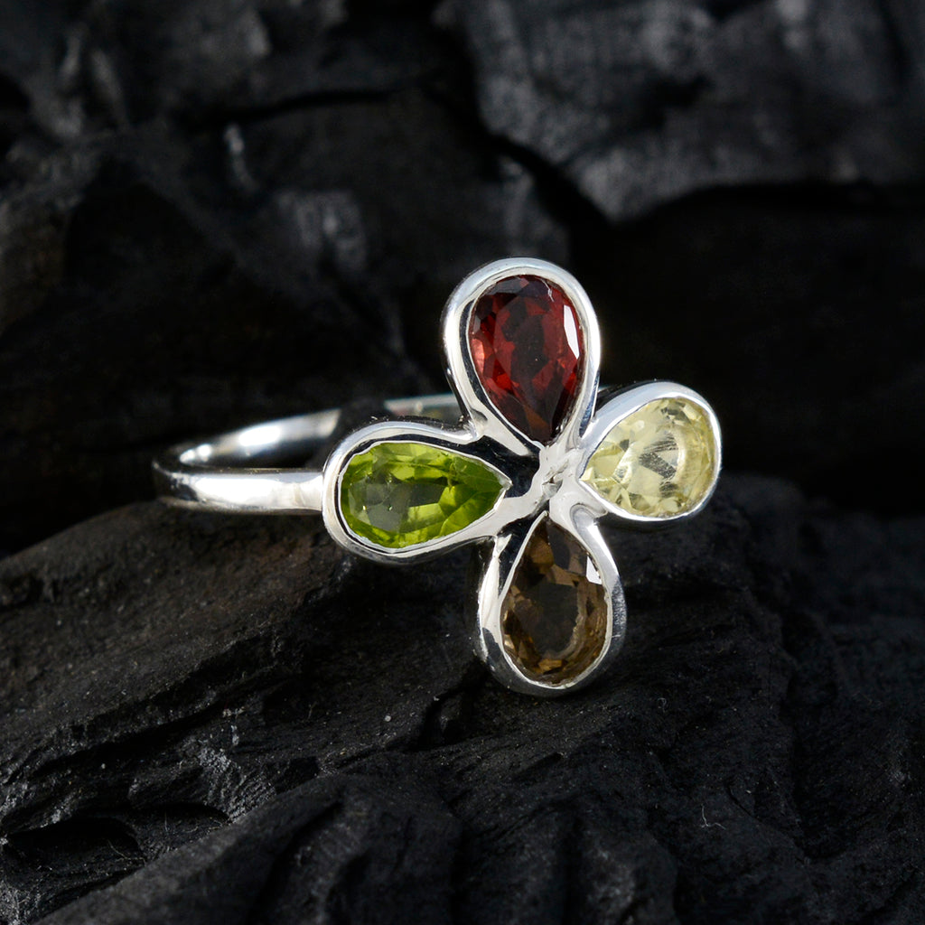 Multi Stone Viertel Japanisch 92,5 Silber mehrfarbige Edelsteine Zierlicher Blumenring Schmuck
