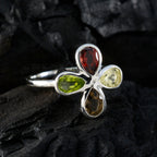 Multi Stone quarter Japanese 92.5 Silver multicolor Gemstones Dainty Floral Ring Jewelry