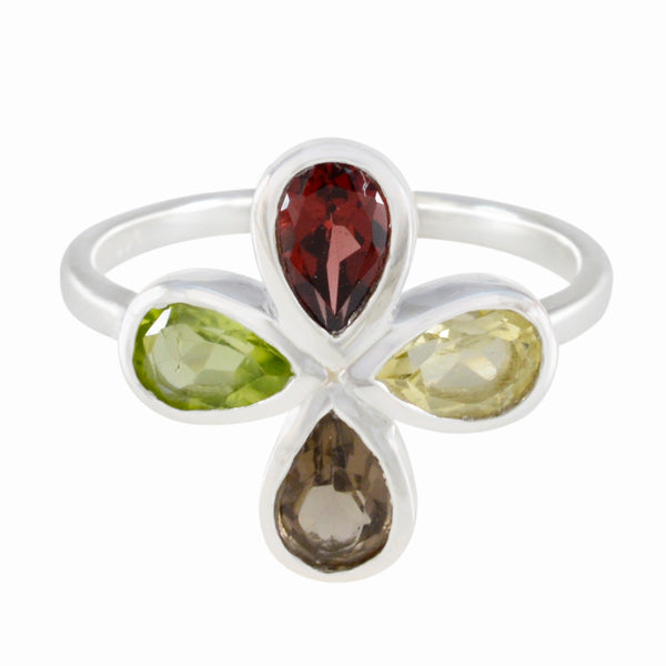Multi Stone Viertel Japanisch 92,5 Silber mehrfarbige Edelsteine Zierlicher Blumenring Schmuck