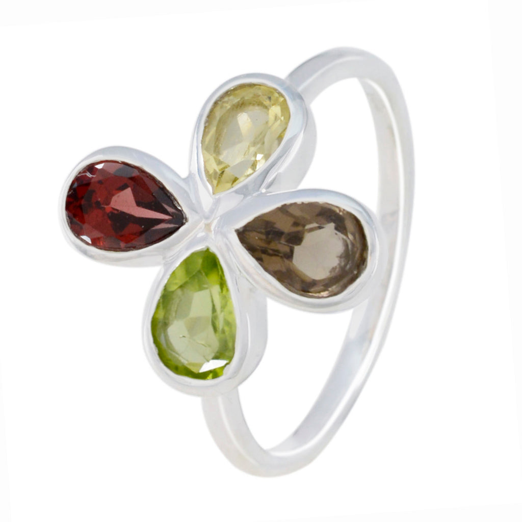 Multi Stone Viertel Japanisch 92,5 Silber mehrfarbige Edelsteine Zierlicher Blumenring Schmuck