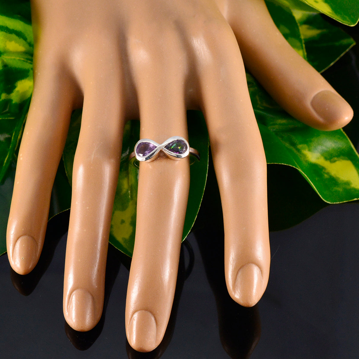 Multi Stone Toi et Moi Korean 92.5 Silver multicolor Gemstones Dainty Abstract Ring Jewellery