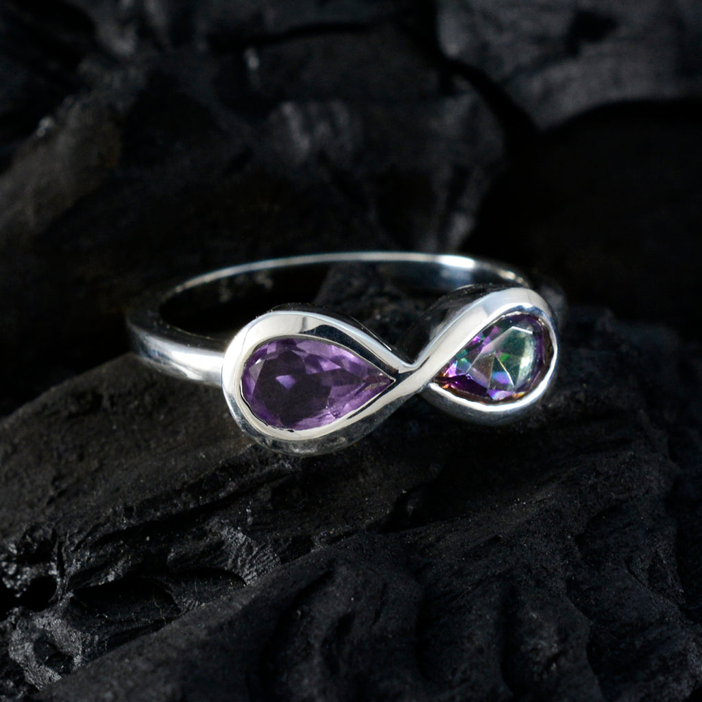 Multi Stone Toi et Moi Korean 92.5 Silver multicolor Gemstones Dainty Abstract Ring Jewellery