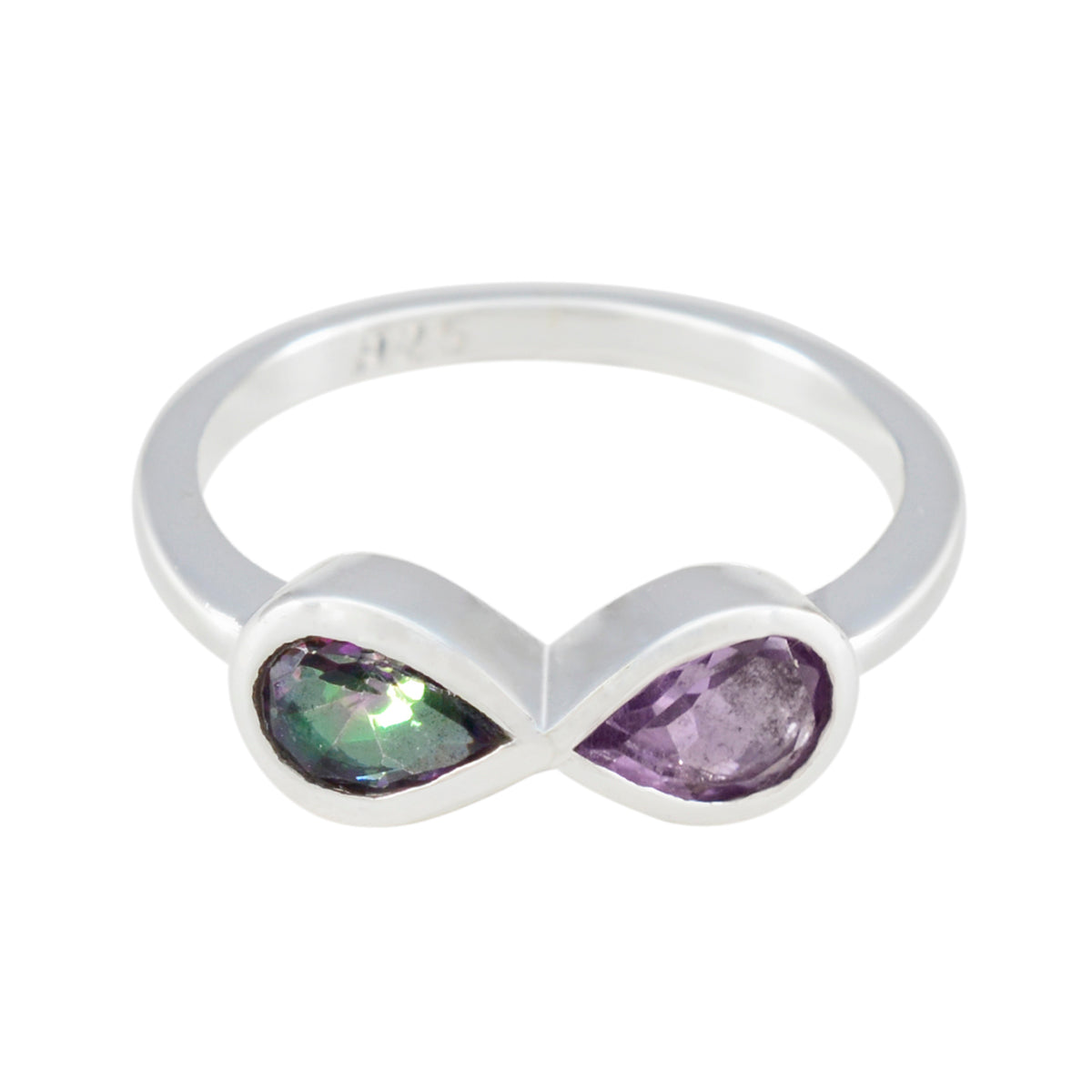 Multi Stone Toi et Moi Korean 92.5 Silver multicolor Gemstones Dainty Abstract Ring Jewellery