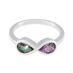 Multi Stone Toi et Moi Korean 92.5 Silver multicolor Gemstones Dainty Abstract Ring Jewellery