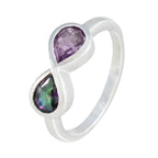 Multi Stone Toi et Moi Korean 92.5 Silver multicolor Gemstones Dainty Abstract Ring Jewellery