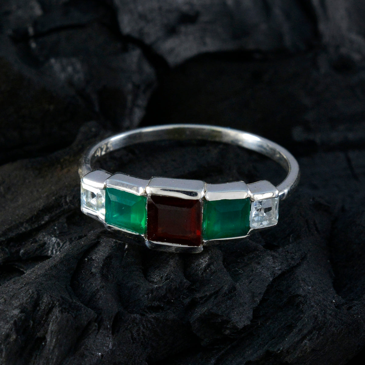 Multi Stone Penta Turkish 925 Sterling Silver multicolor Gemstone Delicate Feminine Ring Jewellery