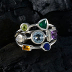 Multi Stone Hepta Egyptian 92.5 Silver multicolor Gems Featherlight Cocktail Ring Jewellery