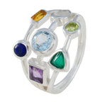 Multi Stone Hepta Egyptian 92.5 Silver multicolor Gems Featherlight Cocktail Ring Jewellery