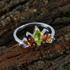 Multi Stone Hepta American Sterling Silver multicolor Gemstones Dainty crown Ring Jewelry