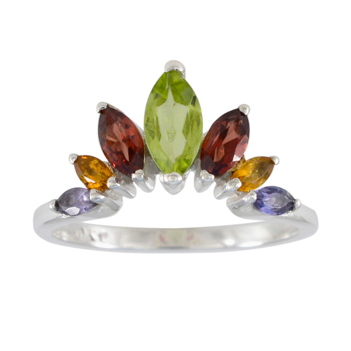 Multi Stone Hepta American Sterling Silver multicolor Gemstones Dainty crown Ring Jewelry Immagine principale del prodotto