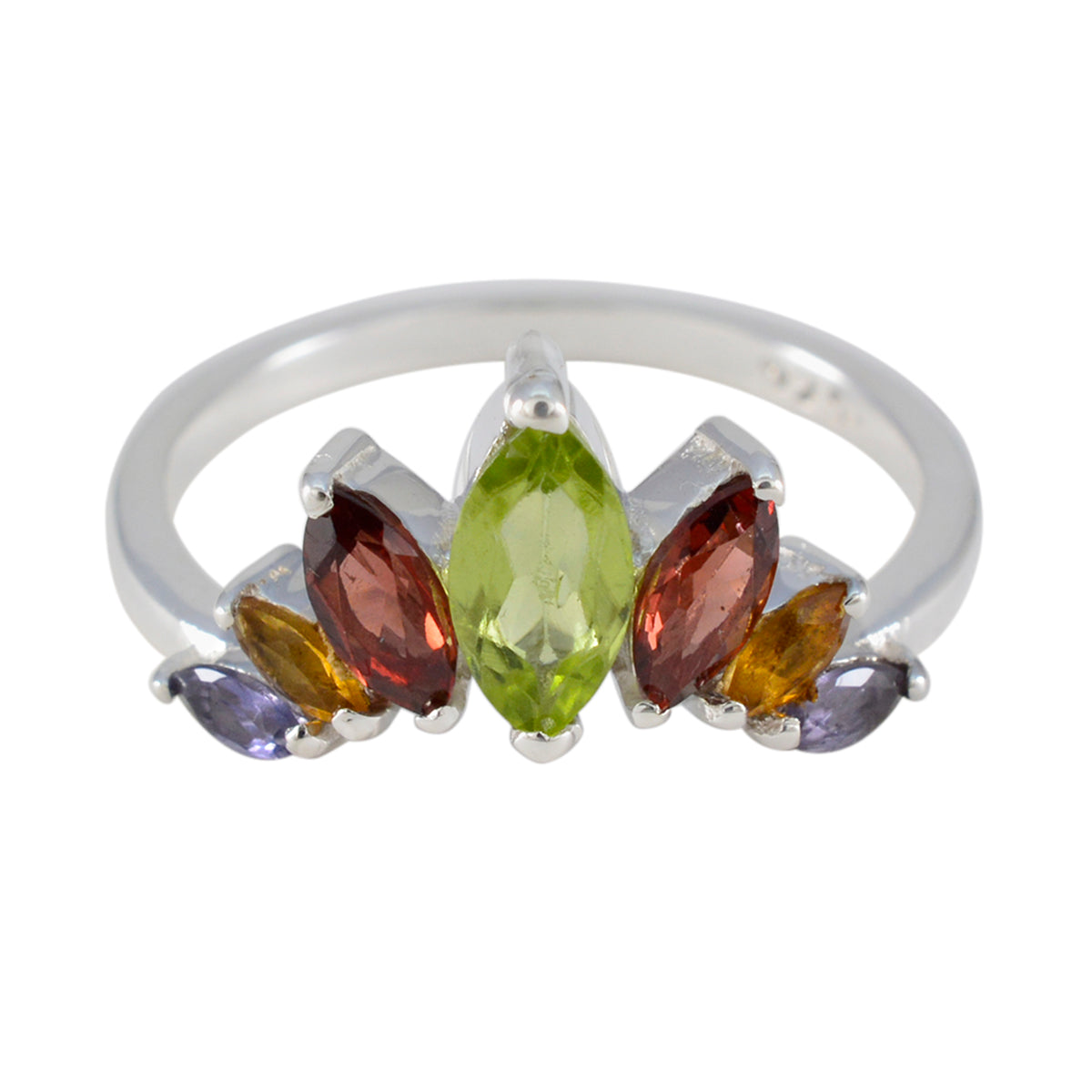 Anello a corona delicato con pietre preziose multicolori in argento sterling americano Hepta Multi Stone Immagine secondaria del prodotto
