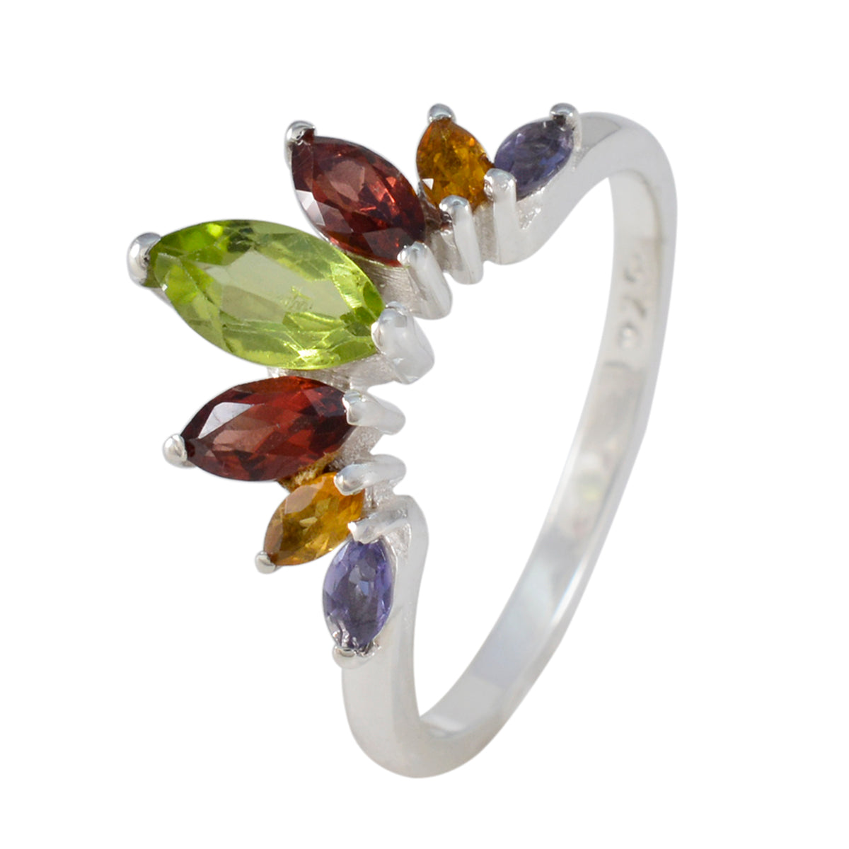 Multi Stone Hepta American Sterling Silver multicolor Gemstones Dainty crown Ring Jewelry