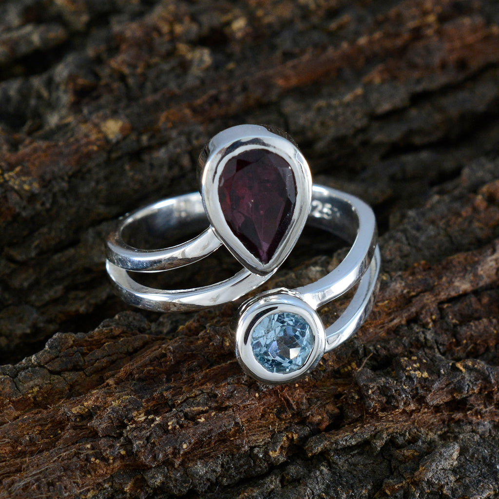 Multi Stone Toi et Moi French 92.5 Silver multicolor Gemstones Tiny Abstract Ring Jewellery