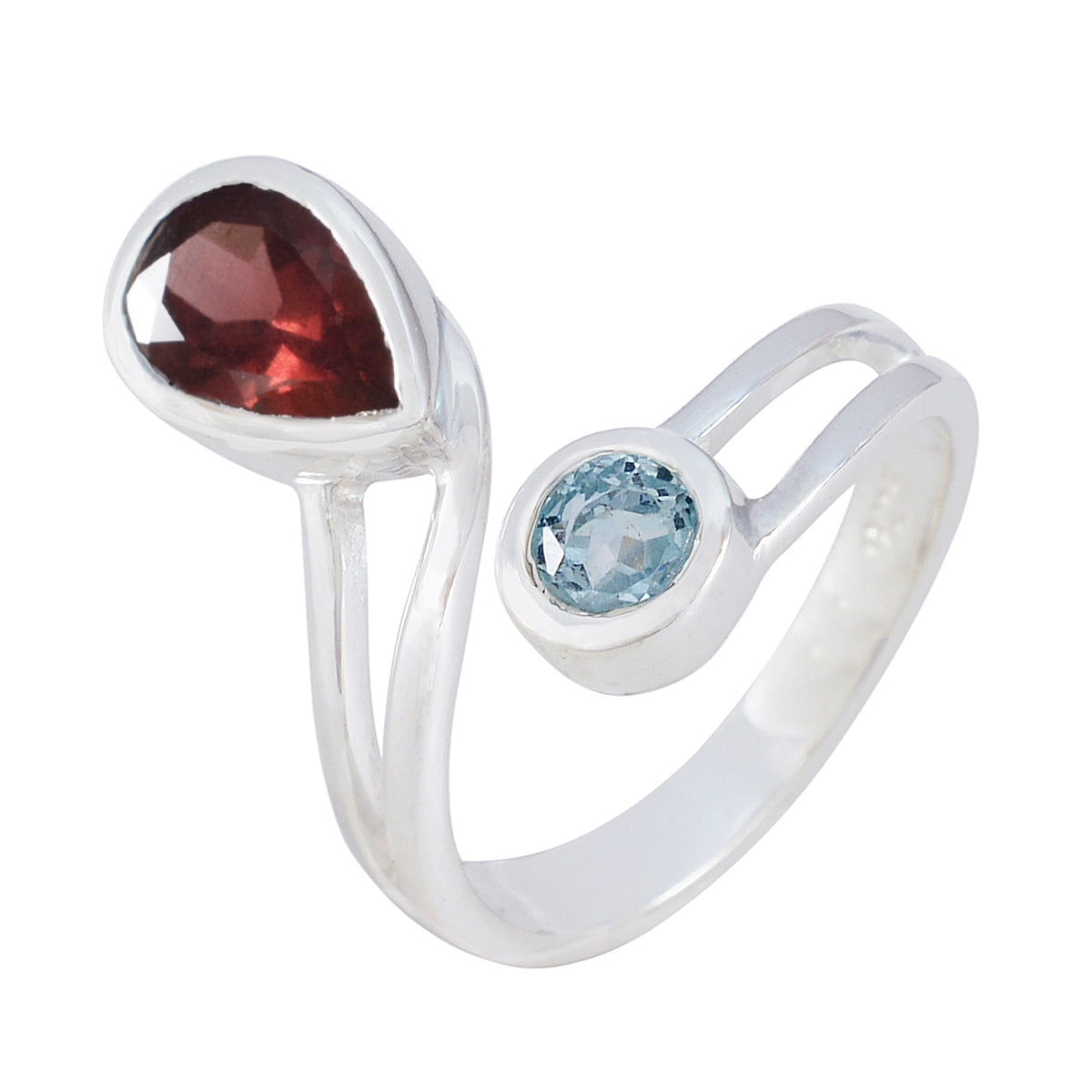 Multi Stone Toi et Moi French 92.5 Silver multicolor Gemstones Tiny Abstract Ring Jewellery