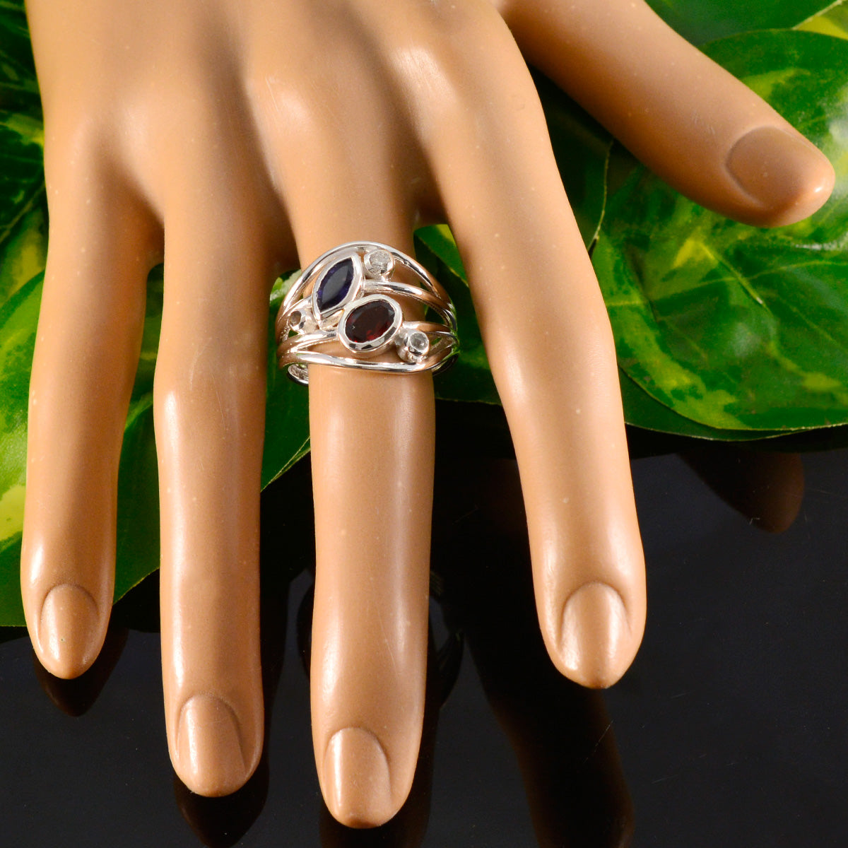 Multi Stone Penta German 92.5 Silver multicolor Gems Eye catching Contemporary Ring Jewelry