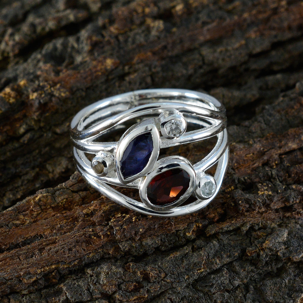 Multi Stone Penta German 92.5 Silver multicolor Gems Eye catching Contemporary Ring Jewelry