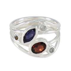 Multi Stone Penta German 92.5 Silver multicolor Gems Eye catching Contemporary Ring Jewelry