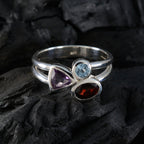 Multi Stone Trilogy Indian 925 Sterling Silver multicolor Gemstone Minimal Romantic Ring Jewellery