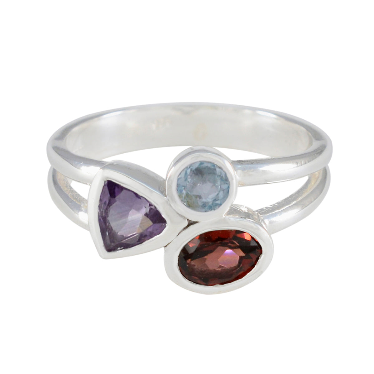 Multi Stone Trilogy Indian 925 Sterling Silver multicolor Gemstone Minimal Romantic Ring Jewellery Главное изображение товара