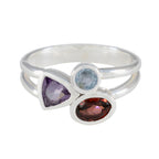 Multi Stone Trilogy Indian 925 Sterling Silver multicolor Gemstone Minimal Romantic Ring Jewellery