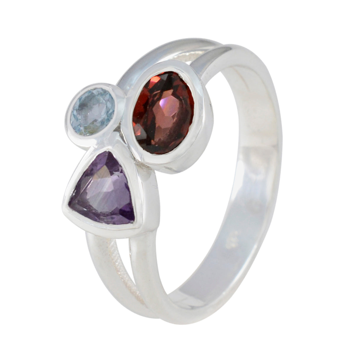 Multi Stone Trilogy Indian 925 Sterling Silver multicolor Gemstone Minimal Romantic Ring Jewellery