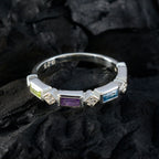 Multi Stone quarter American Sterling Silver multicolor Gems Dainty Trendy Band Jewelry