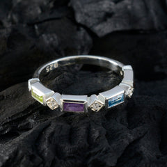 Multi Stone quarter American Sterling Silver multicolor Gems Dainty Trendy Band Jewelry